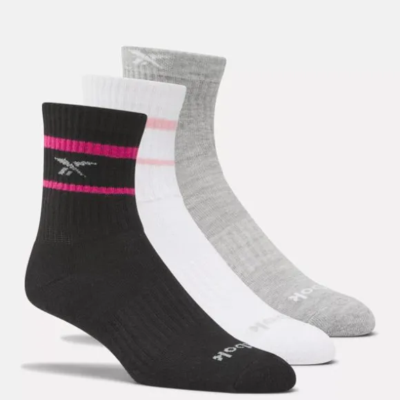 Socks^Reebok Crew Court Sport Socks - 3 Pack BlackPink/MediumHeatherGrey/White