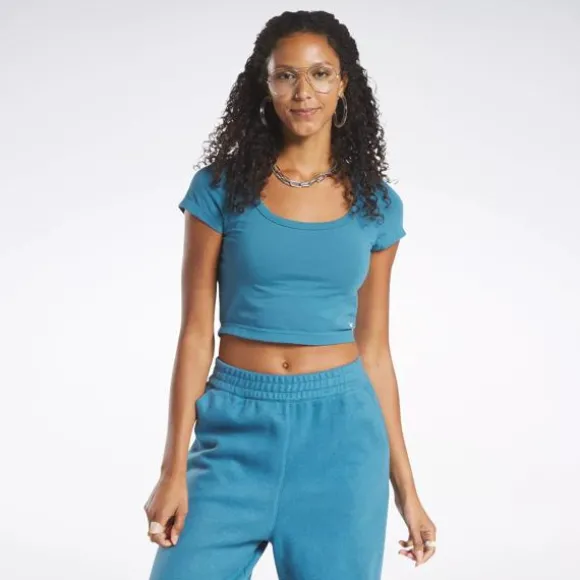 Tops & T-shirts^Reebok Classics Cropped Jersey T-Shirt SteelyBlueS23-R